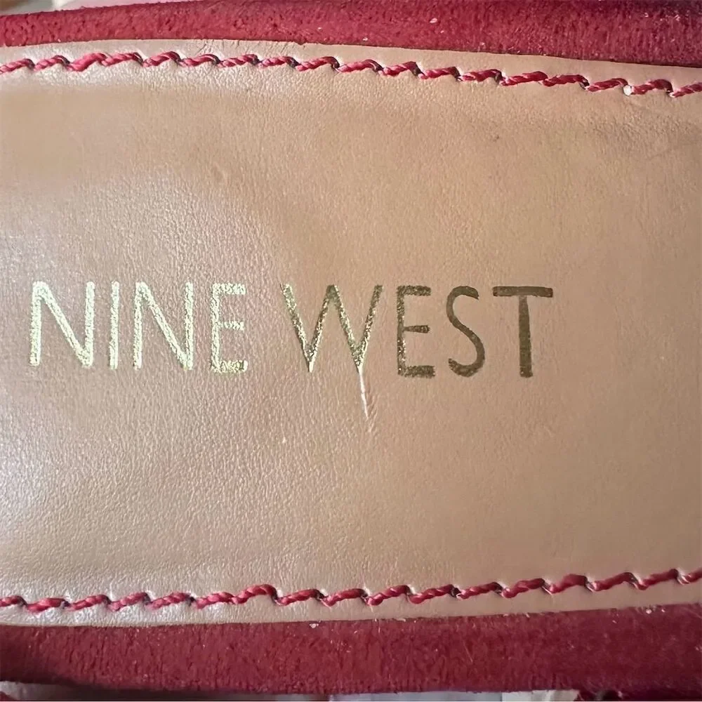 Nine West Burgandy Faux Suede Boho Cutouts Peep-Toe Wedge Sandals  5